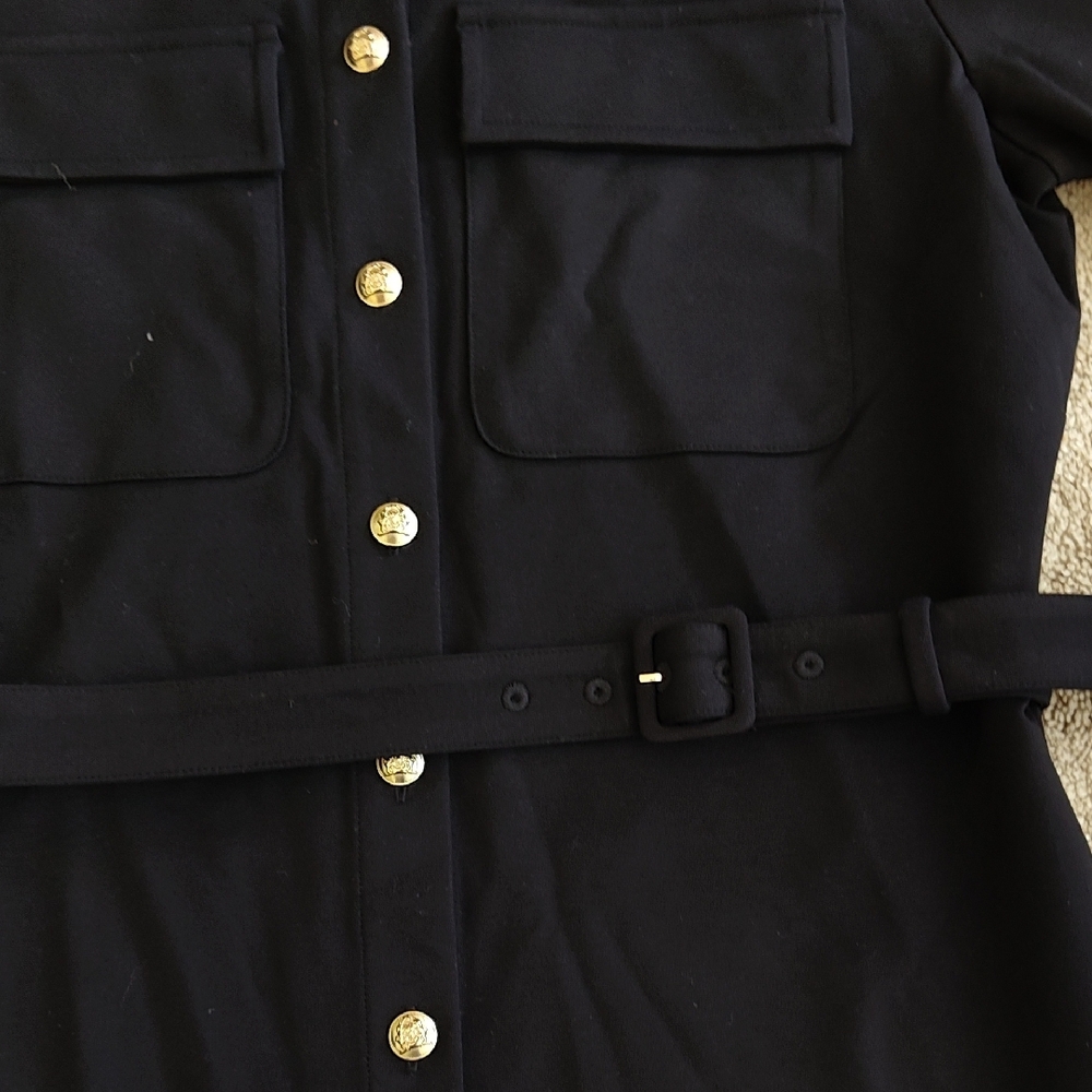 Elegant Black Belted Shirt Dress - Picture 4 of 9